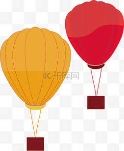 两个卡通红色黄色热气球
