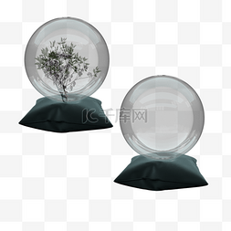 枕头垫和植物装饰玻璃球