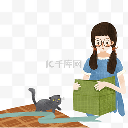 可爱的猫咪图片_卡通小女孩免抠图