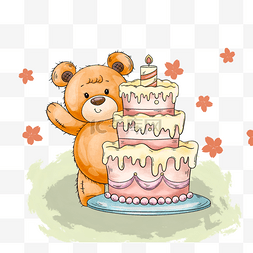 生日快乐泰迪熊元素