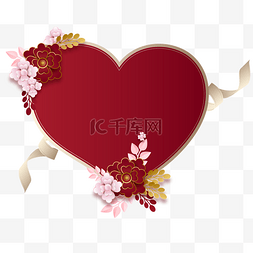 情人节贺卡标签图片_立体剪纸花朵爱心边框