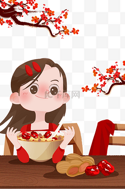 腊八粥女孩图片_腊八节节日女孩梅花