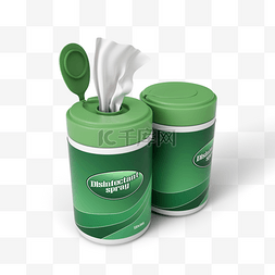 绿色罐装消毒湿巾3d元素