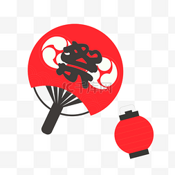 灯笼红色的图片_红色日式扇子插画