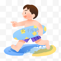 夏日小男孩海滩玩耍素材