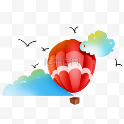 坐热气球图片_红色热气球和云朵