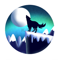 月亮雪图片_雪山上的狼