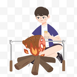 男孩烧烤图片_卡通烤肉男孩插画