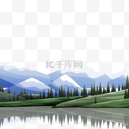 蓝色的山峰和森林免抠图