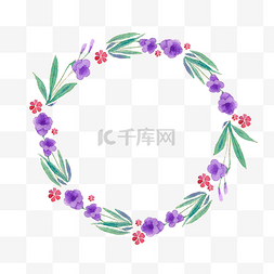 卡通水彩鲜花图片_紫色的水彩花环插画