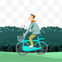 骑单车的男孩图片_卡通绿色的森林