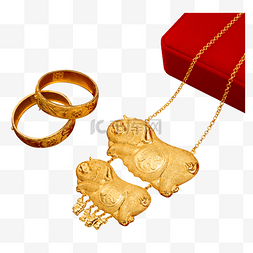 金项链盒子图片_一条金猪项链和一个锦盒
