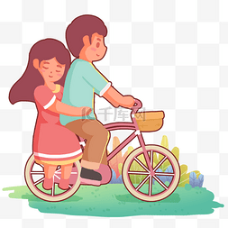 情侣骑自行车插画图片_春季春天郊外踏青骑单车情侣