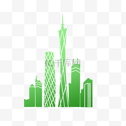 城市标志剪影图片_绿色香港城市剪影