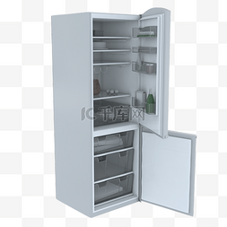 灰色立体开启的冰箱元素