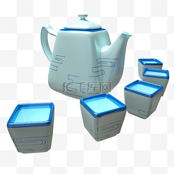 陶瓷套装图片_茶具C4D古董蓝色