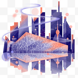 城市插画海报图片_扁平风北京地标水立方