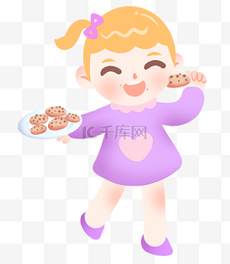 卡通曲奇饼干图片_吃饼干的小女孩插画