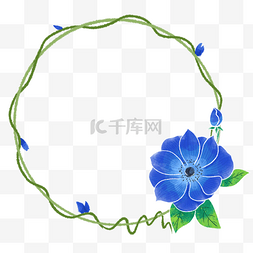 水彩植物蓝色花朵边框