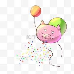 六一儿童节卡通彩色气球小猪