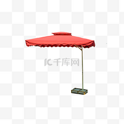 室外遮阳伞图片_小河边红色的遮阳伞