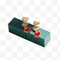 红色金属心形耳环饰品盒