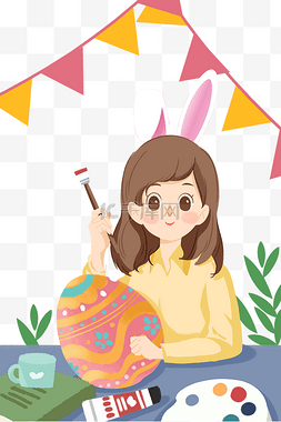 女孩画彩蛋图片_复活节节日女孩画彩蛋