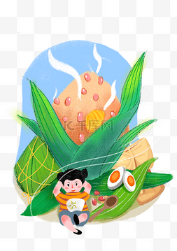 儿童端午节吃粽鸭蛋图