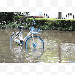 洪水洪涝淹没城市街道绿化带