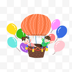 儿童节坐热气球小孩