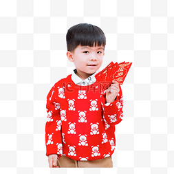 春节小男孩图片_左手拿很多红包的小男孩