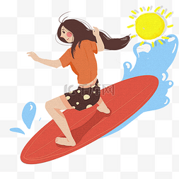 海上沙滩图片_夏天海上冲浪的女孩