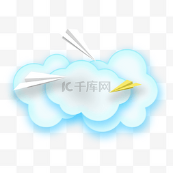 白色的纸飞机图片_在发光云朵上飞翔的纸飞机