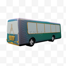 立体光影图片_C4D立体青绿色渐变纹理可爱公交车