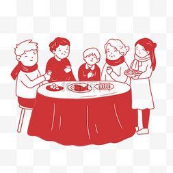 红色剪纸春节图片_新年剪纸家人聚餐除夕年俗