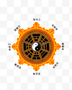 太极八卦素材图片_黄色花纹八卦