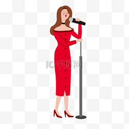 红色裙子女孩图片_红色裙子女孩在唱歌免抠图
