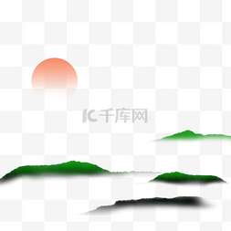 红日东升图图片_清明清明节风景中国风古风国风水