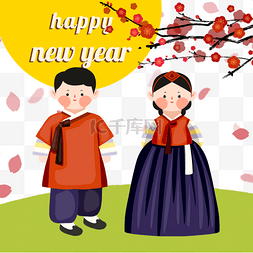 韩国新年红色梅花庆祝