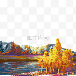 鸡牛油画图片_油画风景油画背景秋天唯美插画