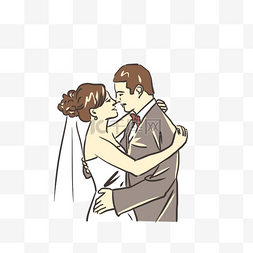 卡通情侣婚纱图片_卡通拥抱新郎新娘婚礼人物插画