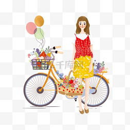 小车子卡通图片_卡通女孩坐在单车上