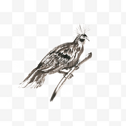 枝头的鸟水墨画PNG免抠素材