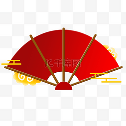 创意红色中国风立体扇子边框