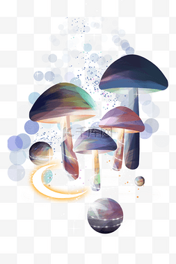 厚涂唯美治愈发光世界的蘑菇