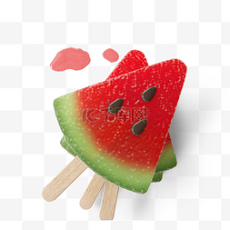 雪糕红色图片_西瓜形状冰棍3d元素
