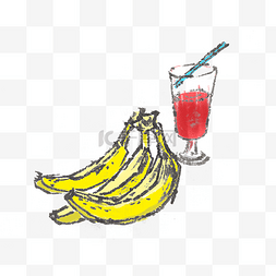 香蕉西瓜汁水墨风手绘插画