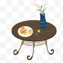 手绘水果盘子图片_卡通手绘小桌子花瓶盘子