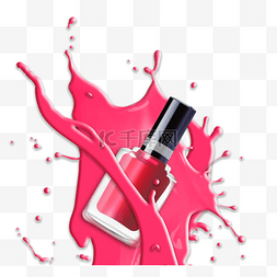 粉色化妆品瓶子图片_手绘飞溅现实指甲油