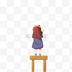 卡通漂亮椅子图片_小女孩站在椅子上免抠图